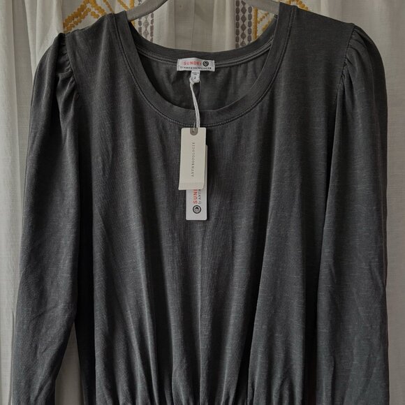 Anthropologie Sundry Shirred Mini Dress (Size M) Grey Long Sleeve Tight Fitted - Picture 3 of 12